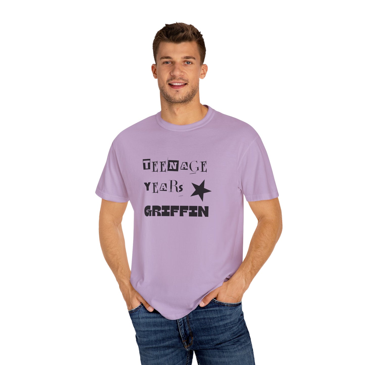 Teenage Years GRIFFIN Ransom Note Text Stars Balloon Unisex Garment-Dyed T-shirt