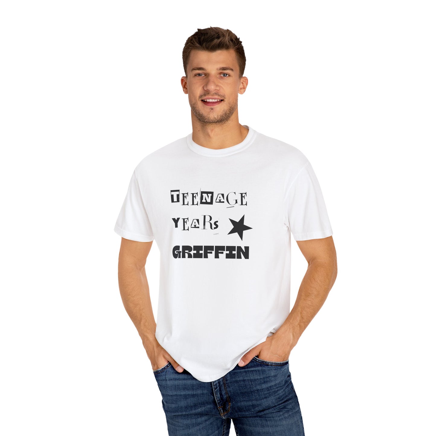 Teenage Years GRIFFIN Ransom Note Text Stars Balloon Unisex Garment-Dyed T-shirt