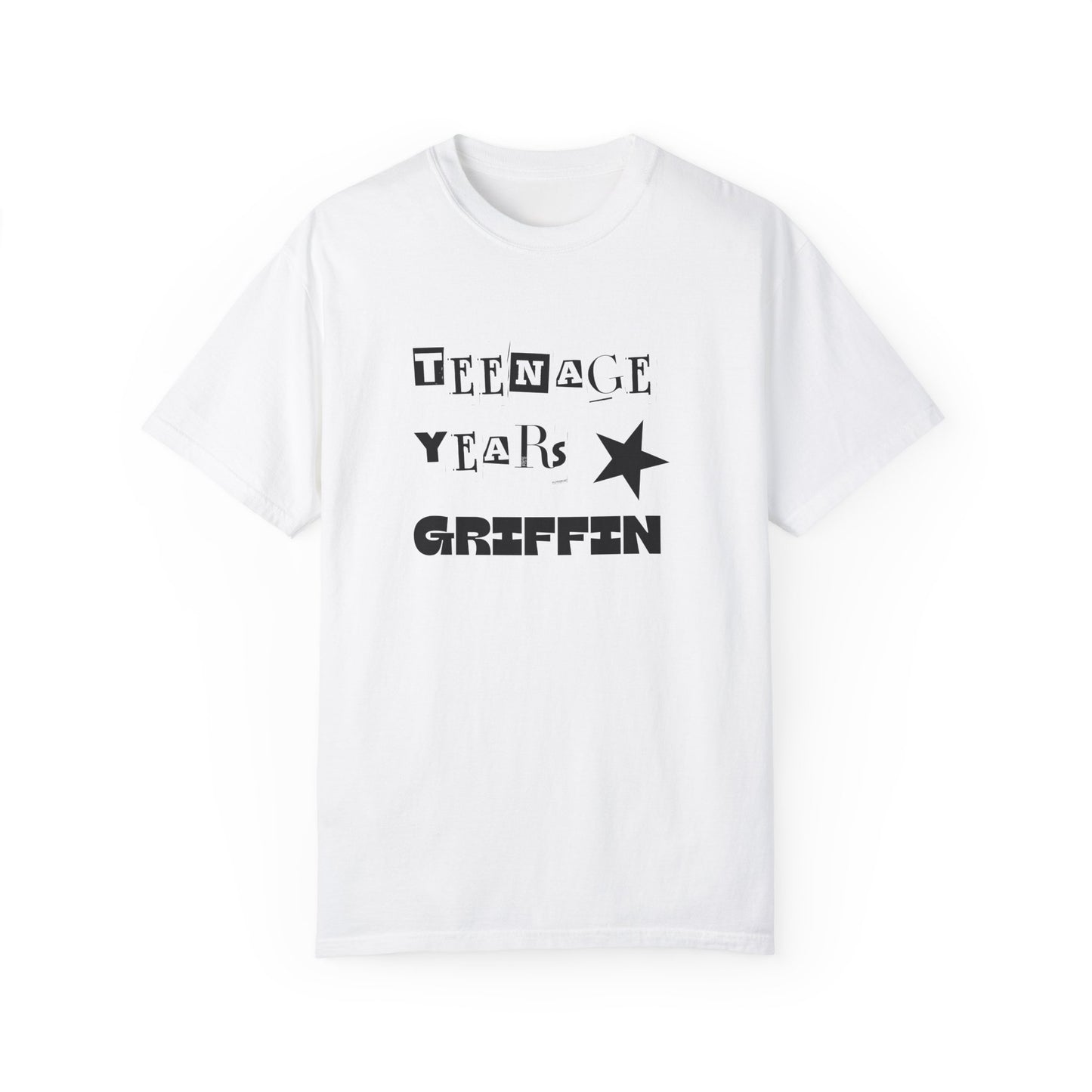 Teenage Years GRIFFIN Ransom Note Text Stars Balloon Unisex Garment-Dyed T-shirt