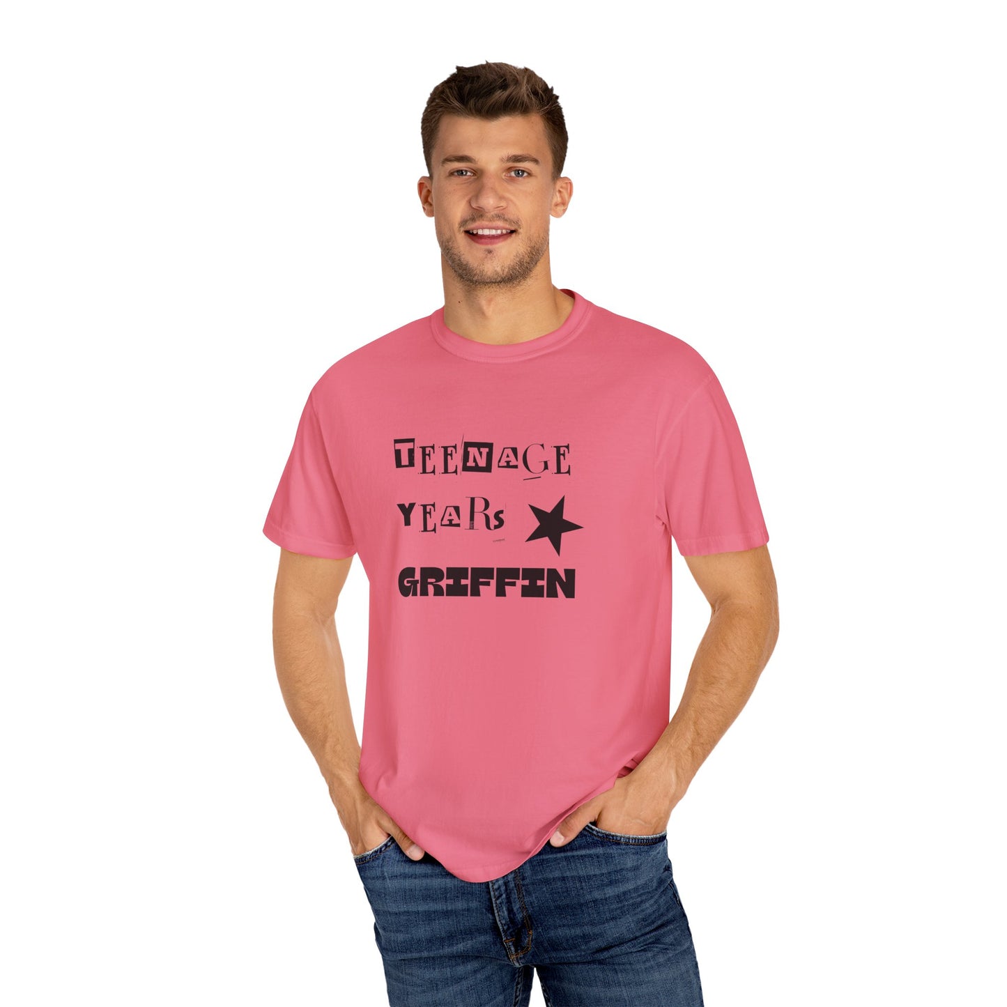 Teenage Years GRIFFIN Ransom Note Text Stars Balloon Unisex Garment-Dyed T-shirt