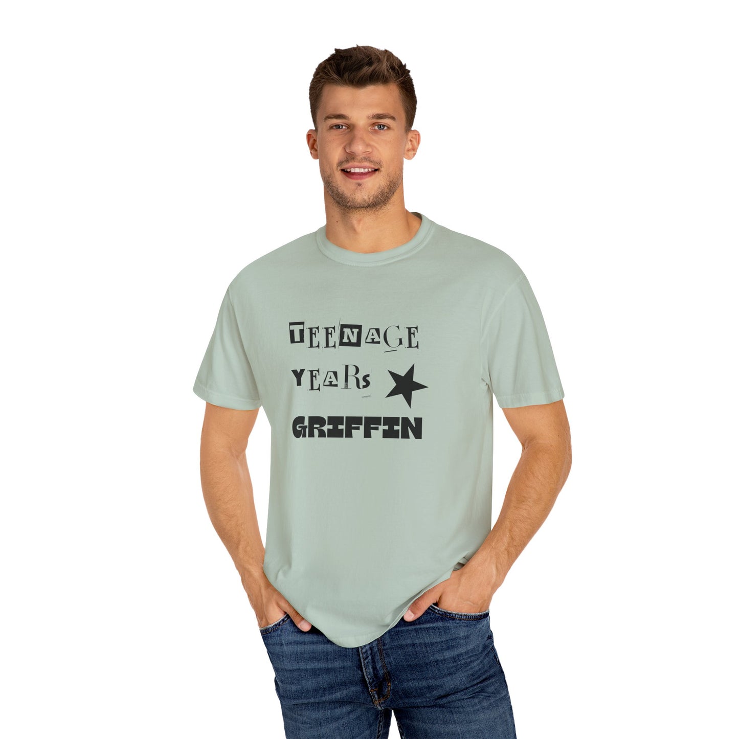 Teenage Years GRIFFIN Ransom Note Text Stars Balloon Unisex Garment-Dyed T-shirt