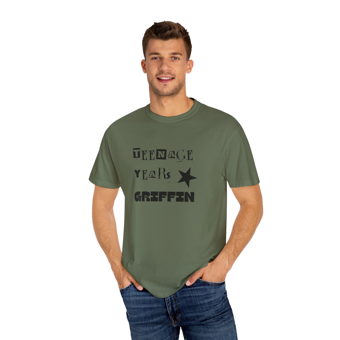 Teenage Years GRIFFIN Ransom Note Text Stars Balloon Unisex Garment-Dyed T-shirt