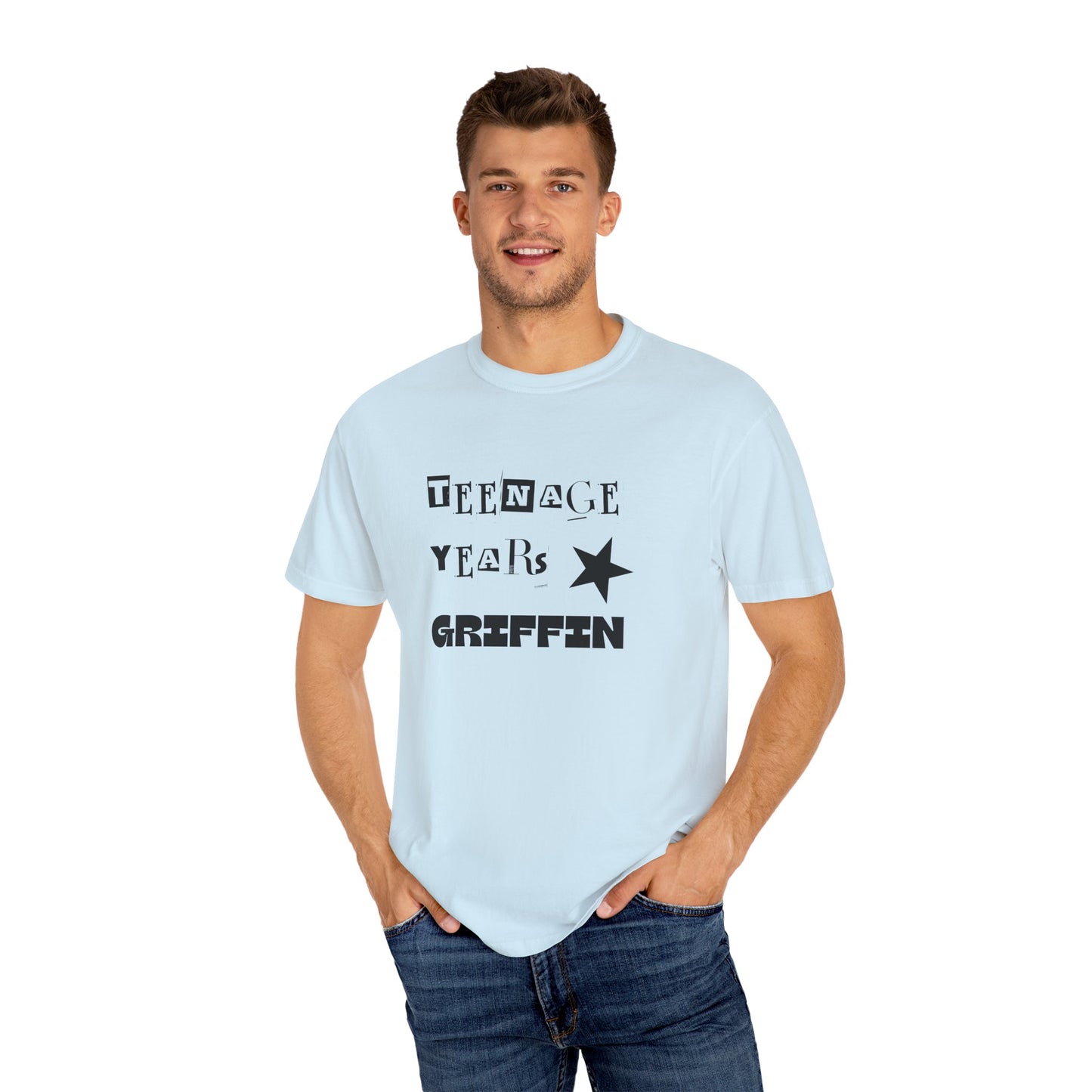 Teenage Years GRIFFIN Ransom Note Text Stars Balloon Unisex Garment-Dyed T-shirt